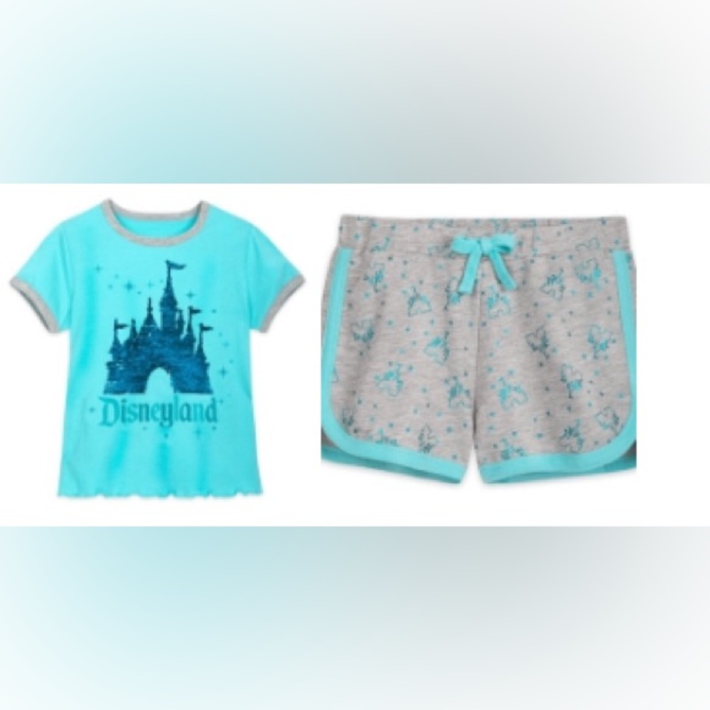 RARE- Disneyland Short Set girls size xs gray blue 6 cotton 40 polyester Cute!